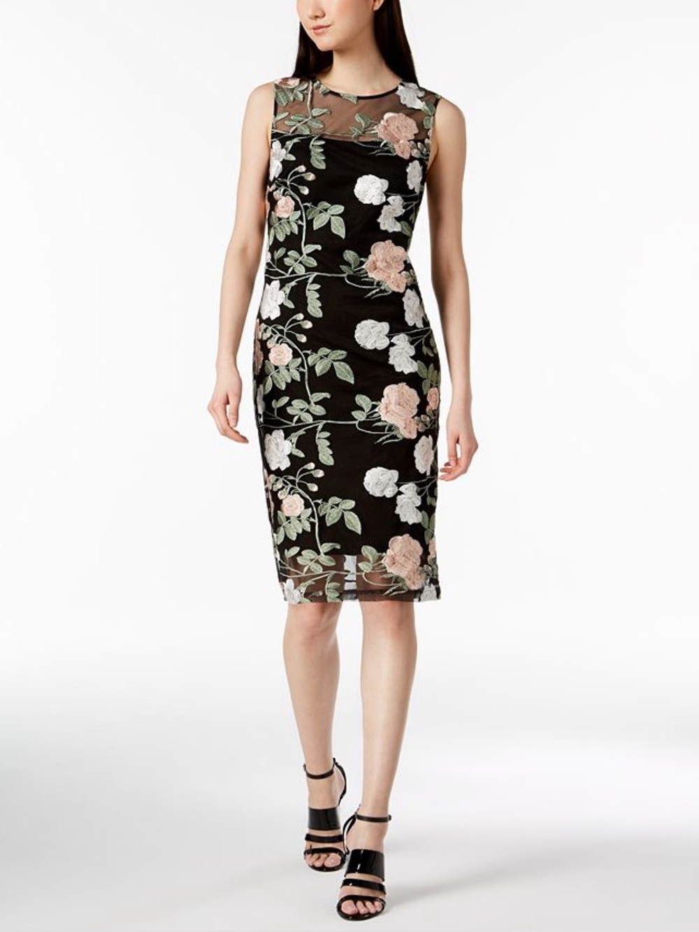 Calvin Klein Floral Embroidered Black Sheath Dress size small - Picture 14 of 15